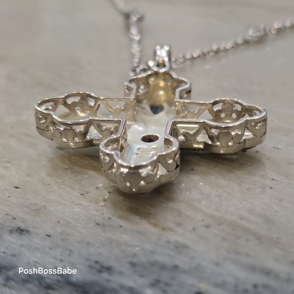 Sterling Silver Marcasite Multi-Gemstone Cross Pendant Necklace – 30" Chain - Picture 7 of 15